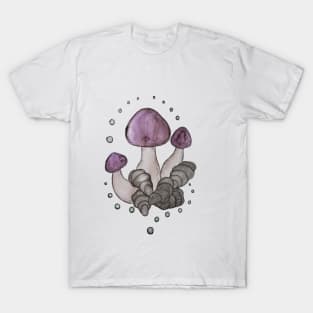 Mushroom Design with Pearls and Oyster Shells T-Shirt